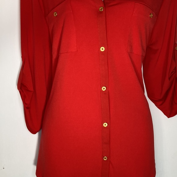 Ellen Tracy red top pockets button down front size L gold hardware - Picture 5 of 13
